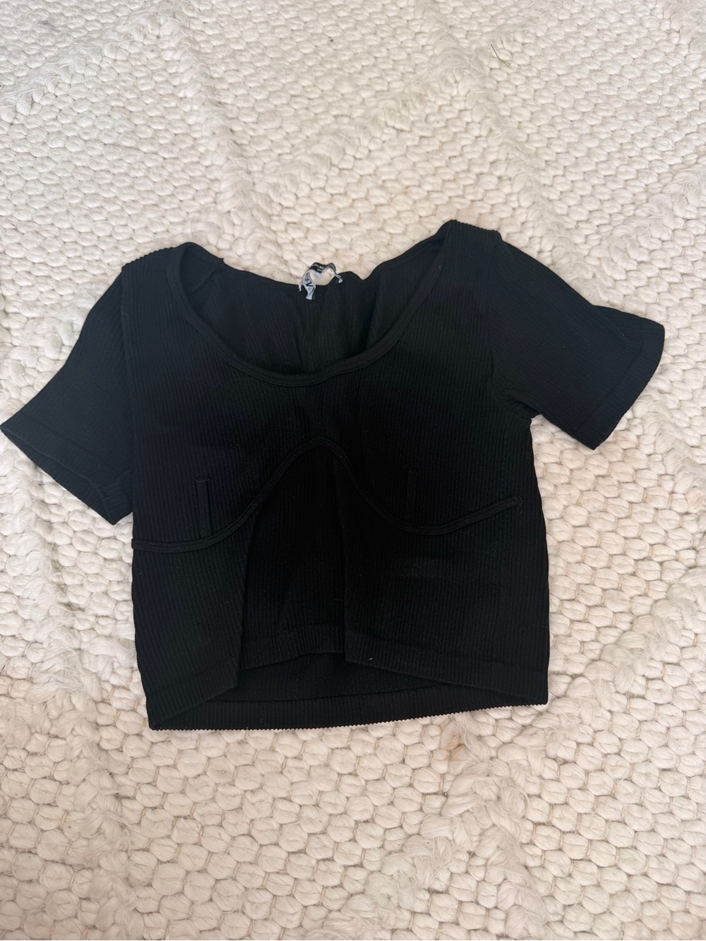 Zara Black Ribbed Cropped Bust-Seam Top